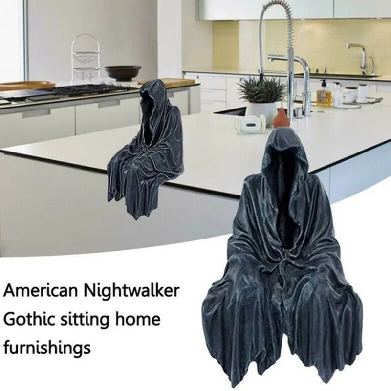 

Resin Grim Reaper Sculpture - A Decorative Desk Ornament Featuring A Mysterious Sitting Man For Home Desktop Decoration