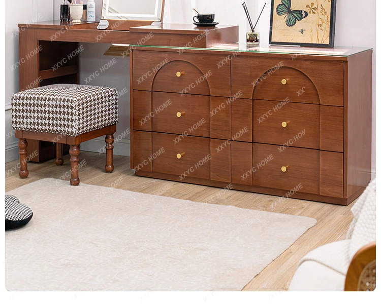 A  American medieval dresser, smart flip cover, makeup table, integrated chest, bedroom, retro bedside cabinet