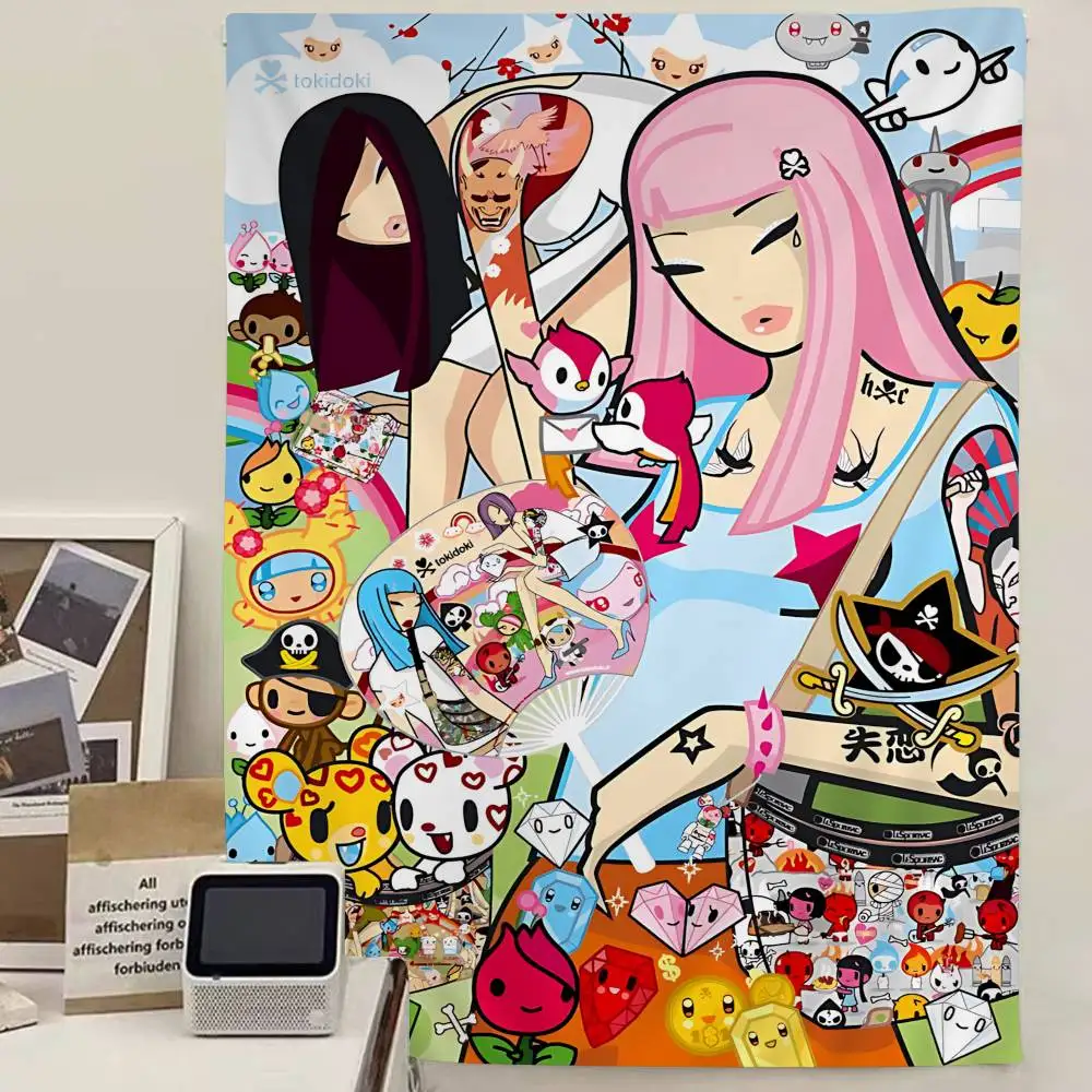 Popular Fashion T-Tokidoki LOGO Anime Tapestry Hanging Tarot Hippie Wall Rugs Dorm Home Decor