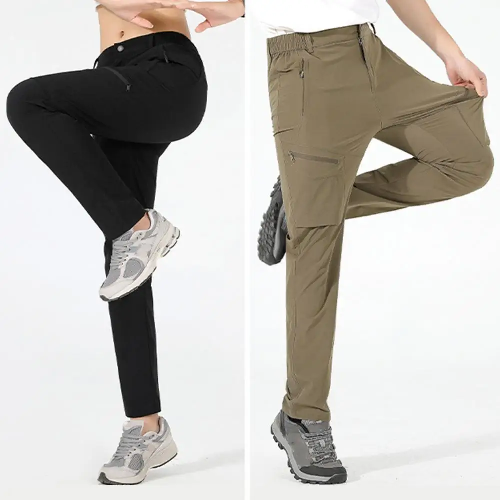 Pantalones largos impermeables Unisex para exteriores, pantalones de escalada con tecnología de secado rápido, múltiples bolsillos, cintura elástica para viajeros