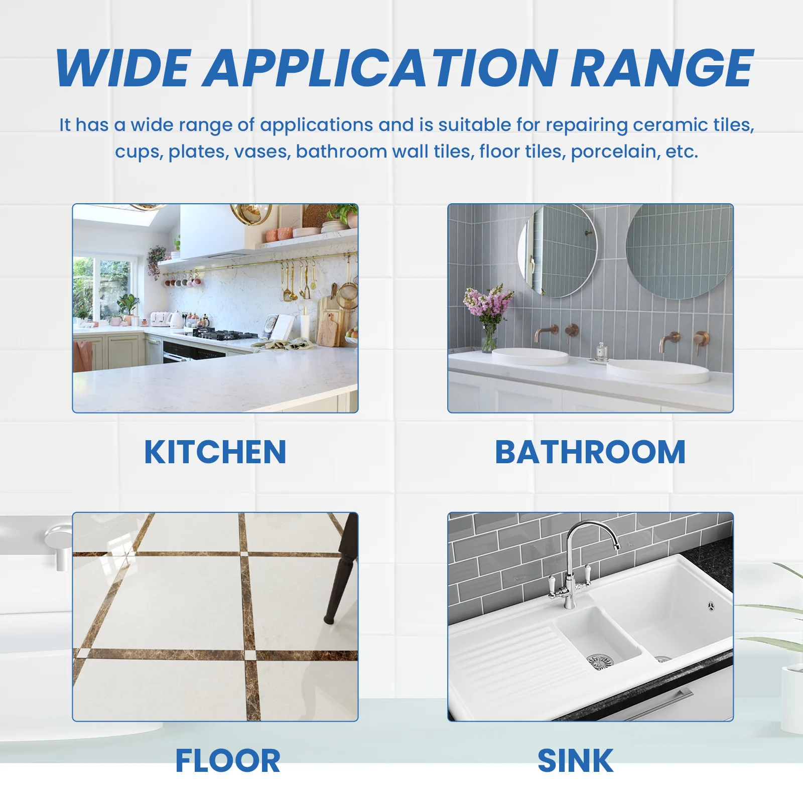 100g Tile Repair Glue Fast Drying Waterproof Patch Paste for Bathroom Kitchen Floor Wall Cracks Holes Includes Scraper Sandpaper