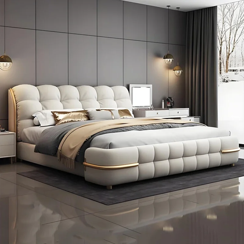 Leather Bedroom Massage Bed Sleeping Platform Safe Design Bed Luxury Modern Sofa Headboards Letto Matrimoniale Hotel Furniture