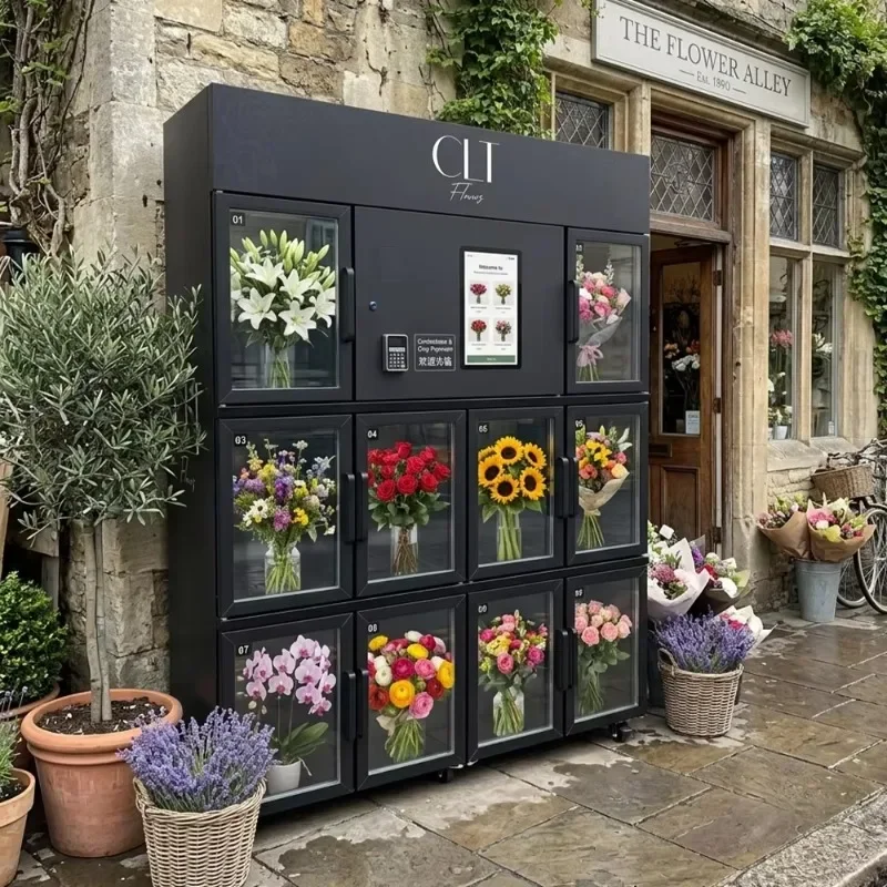 24/7 Low Temp Preservation Flower Vending Machine Refrigerator Humidity Adjustable Anti-fog Glass for Hotel