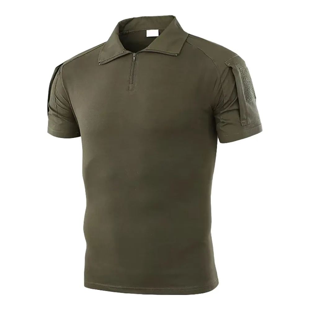 Men Frog Camouflage Tshirts Summer Short Sleeve Stand Collar Zipper Sports Clothing Outdoor Casual Sports Tactical Tee Shirt