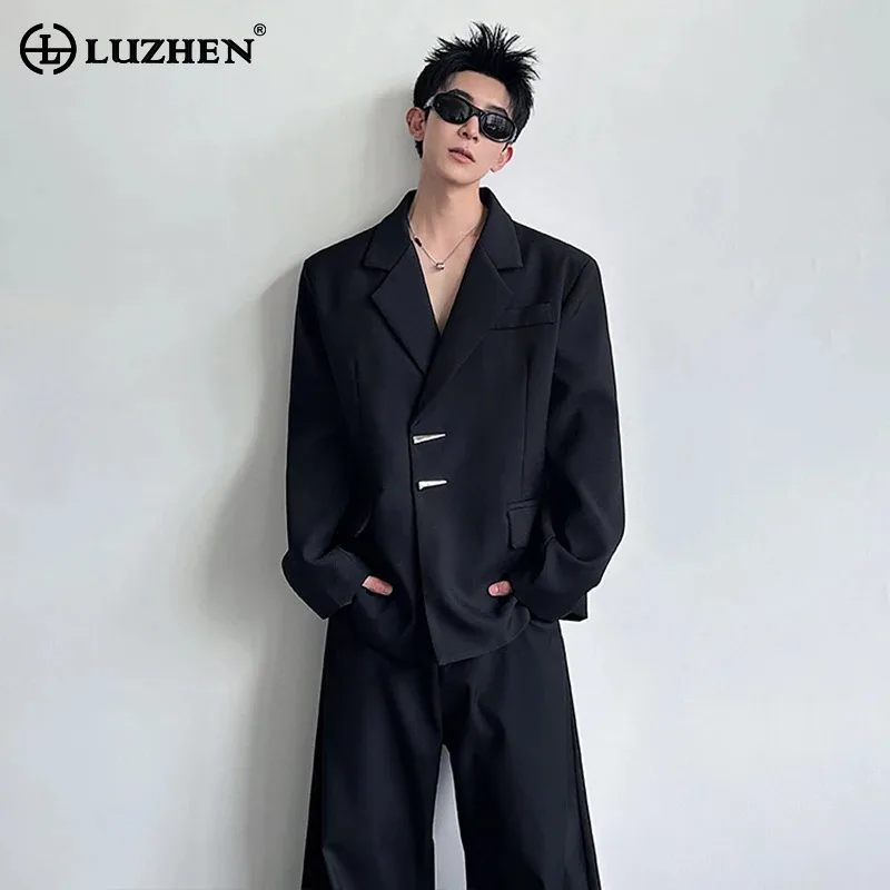 LUZHEN Temperament Metal Stylish Buttoned Shoulder Pad Elegant Buckle Blazer Coat Men's 2026 Solid Color Casual Clothes JY8852