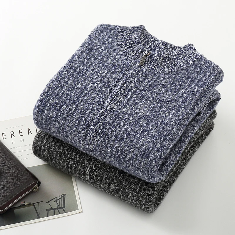

Fashion 100% Merino Wool Thickened Half-Turtleneck Zipper Basic Cardigan Sweater Cashmere Long Sleeves Warm Soft Clothing Top