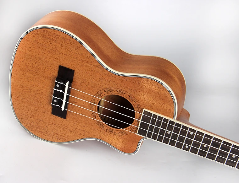 OEM Beautiful Type Ukelele Concierto Full Mahogany Body Headstock Maple Wood Inlay Electric Ukulele Guitar Musical Instrument