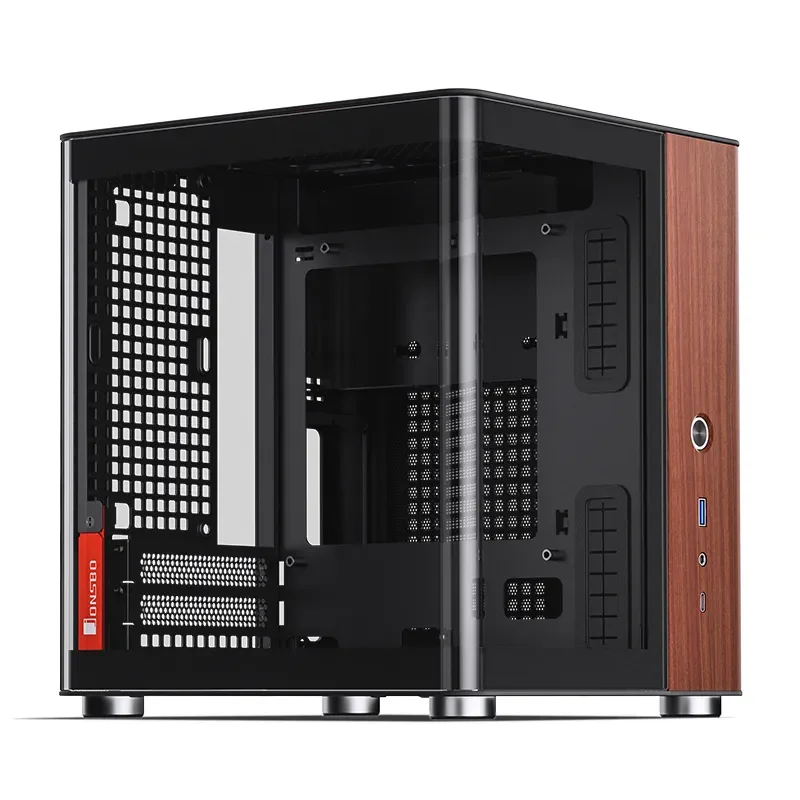 Good Quality JONSBO TK-0 Black ITX Computer CASE with Bent Glass and Walnut Veneer Hyperboloid Glass Design Desktop PC Case view 3