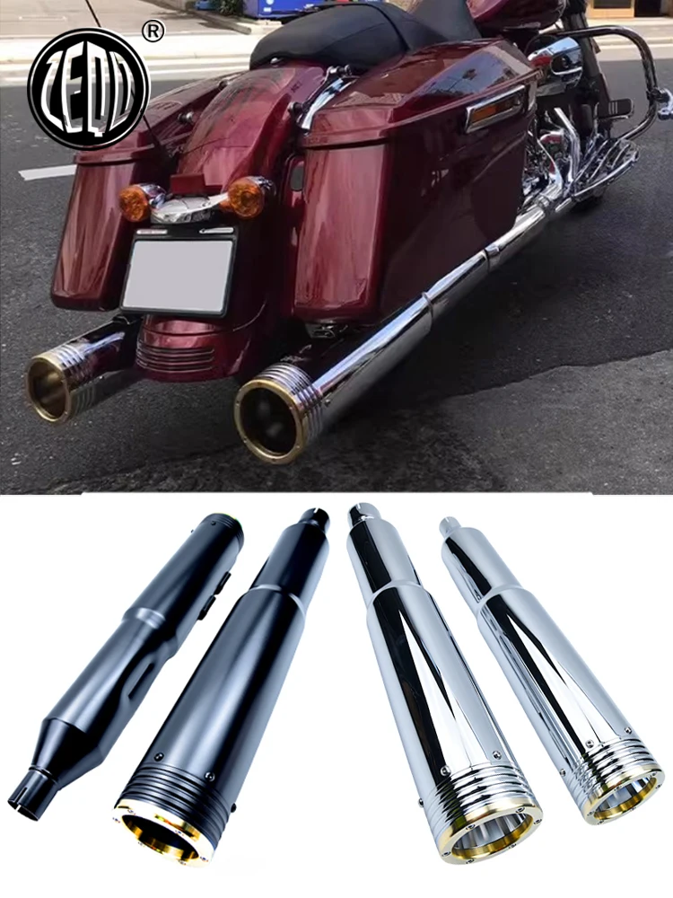 Fits Harley Street Glide Road King CVO Dual Headlight Wide Glide Modified Motorcycle Thickened Brass Rear Exhaust Pipe 1994-2024