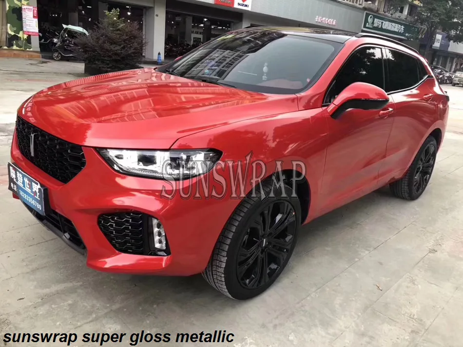 1.52x18m PET Backing Car Stickers Dragon Blood Red Super Gloss Metallic Car Wrap