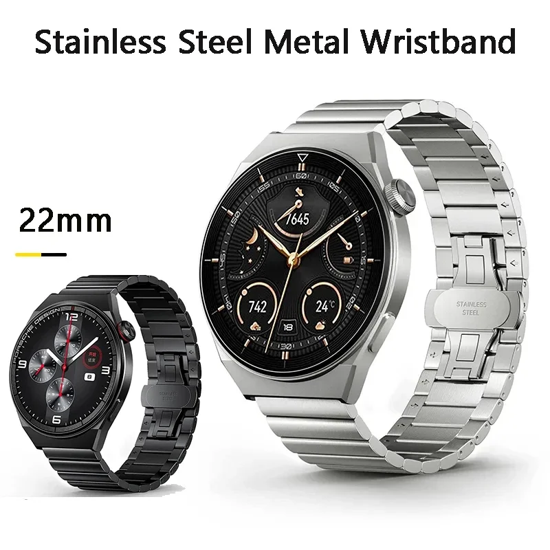 22mm Watchband for Huawei Watch GT3 Pro 46mm/Strap for GT3 46mm/GT2 46m/Watch3/Gt2 Pro Watch Stainless Steel Metal Wristband