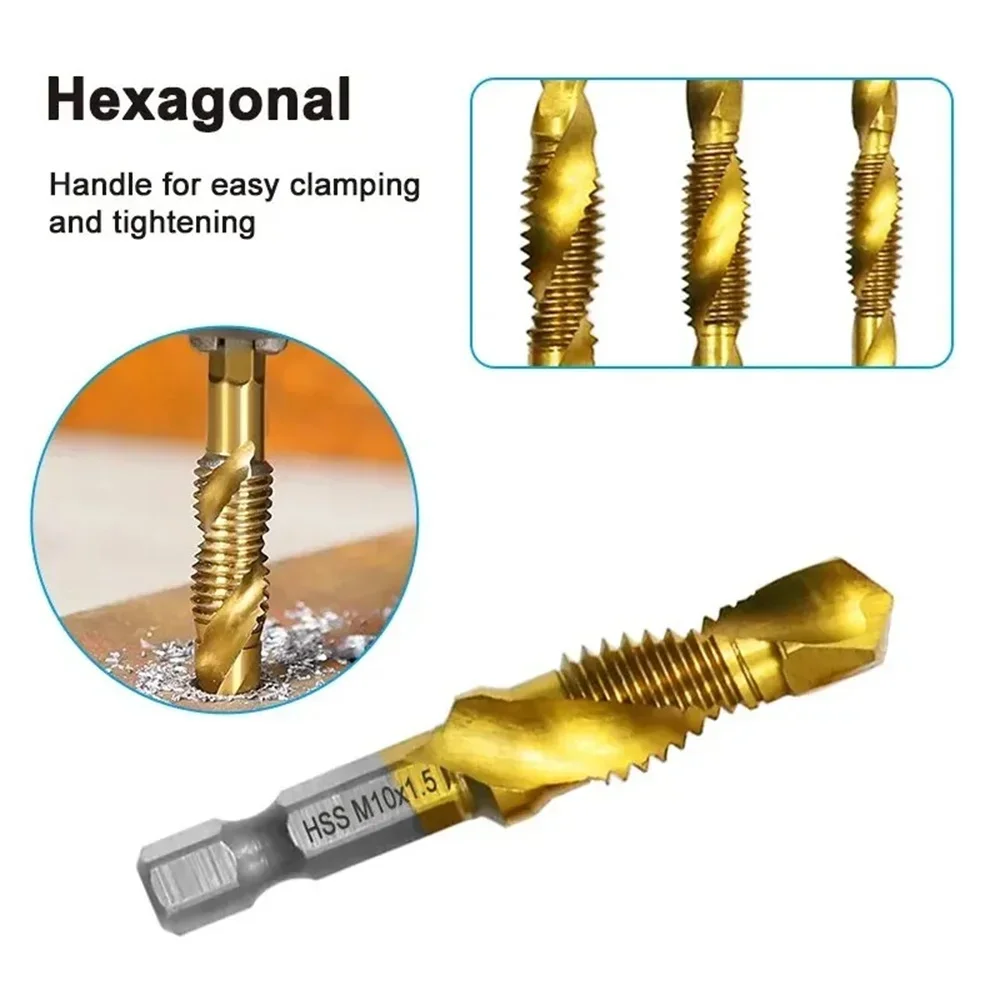 HSS Composite Tap Titanium Plated Drill Hexagonal Handle Drill Set and Tap Combination Applications For Wood Plastic Copper PVC