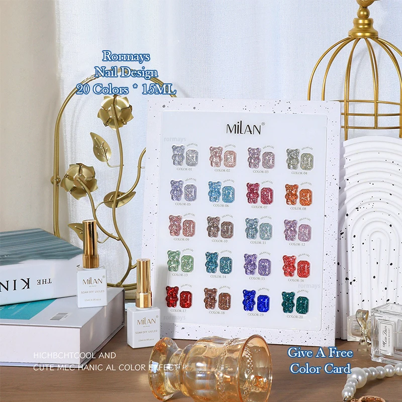 

Rormays Bear Gel Polishing 20PCS Shiny Crushed Drill Semi-Permanent Nail Polish White Color Starry Sky UV LED Nail Salon Learnin