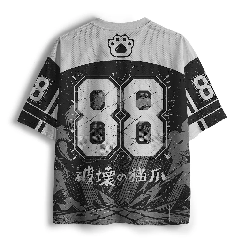 Fun Manga Cat Claw Destruction City 3D Printed Men's and Women's Loose V-neck Breathable Short Sleeve