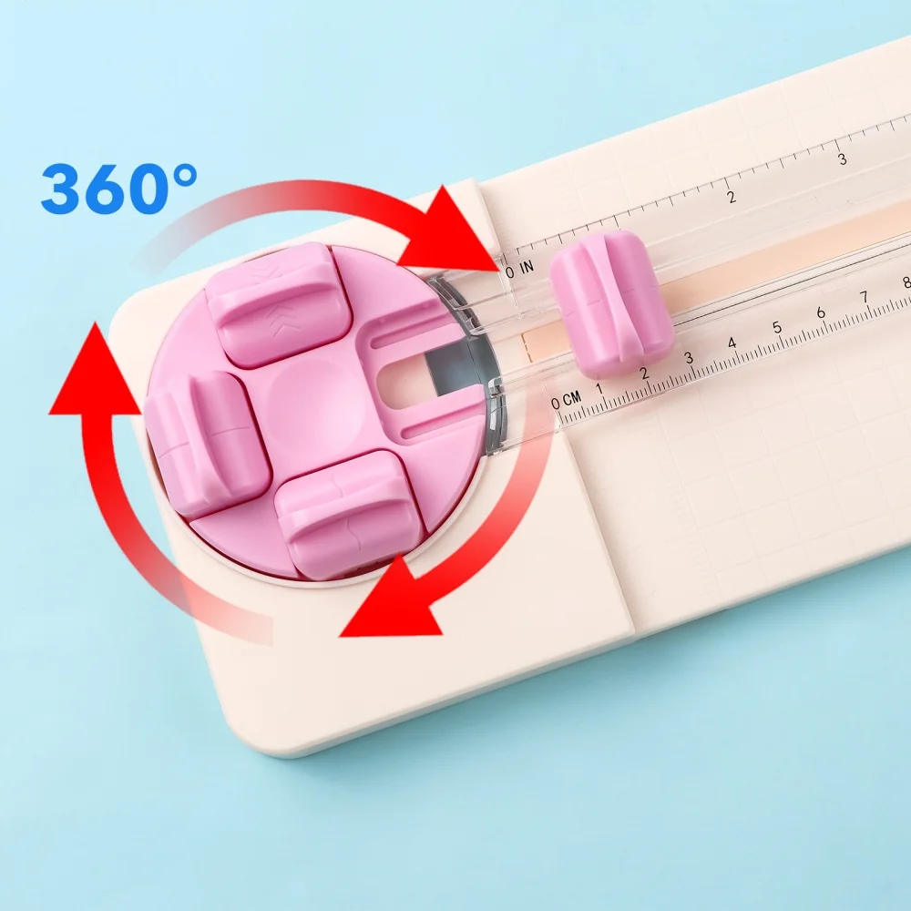 4-in-1 Papierschneider mit Drehklingen Farbe Rosa/Blau Bastelpapierschneider Rillmaschine DIY Scrapbooking Papierschneidewerkzeug