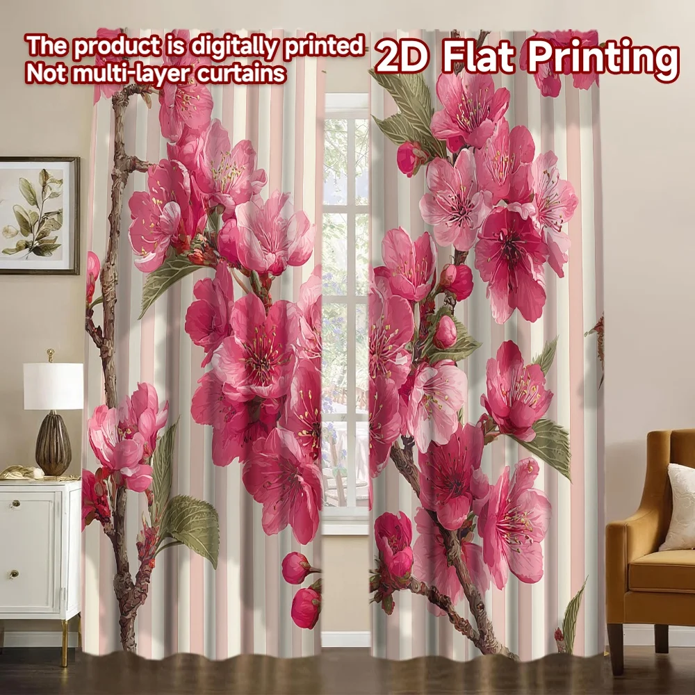 2D FLAT PRINTING 2pcs Curtains (Without Rod) Spring Blossom Branches Modern Minimalist Curtains Yarn Curtains Decorations Inside