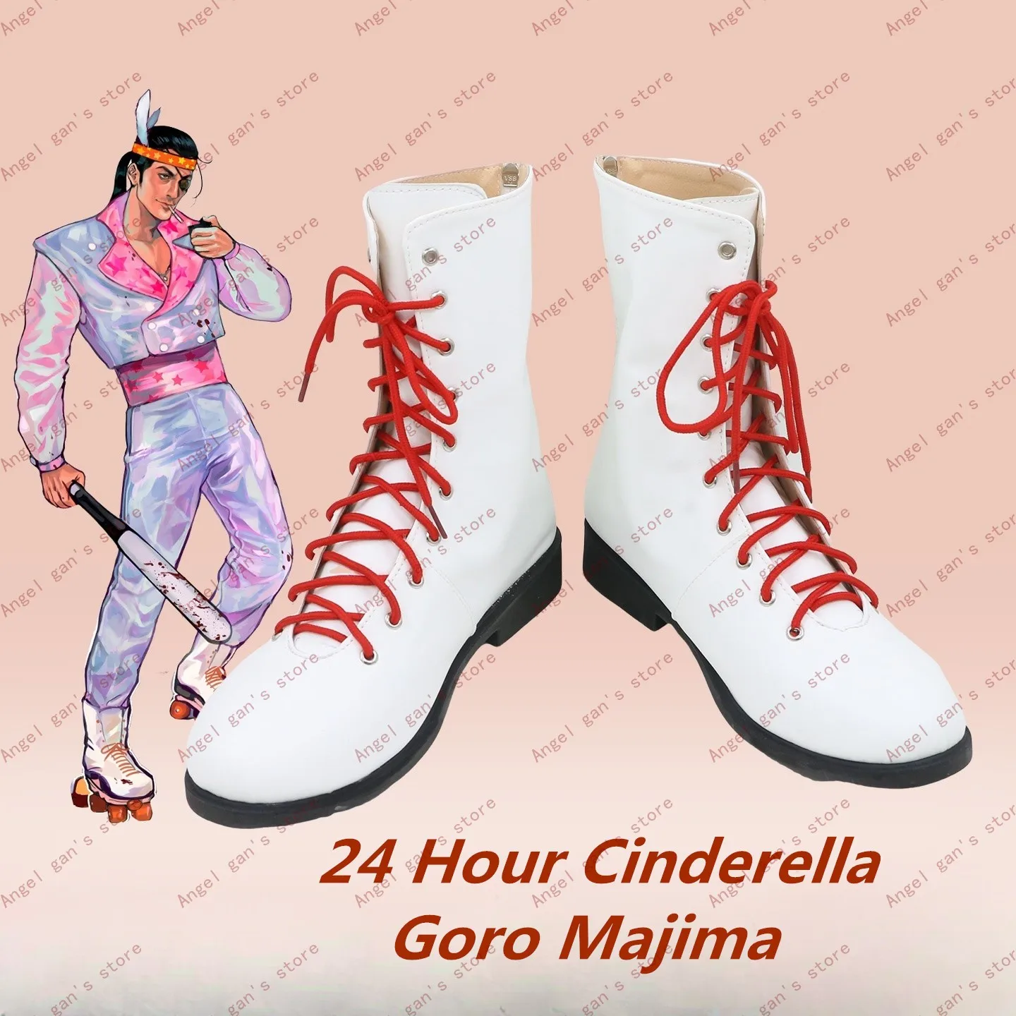 

Like a Dragon Pirate Yakuza in Hawaii 24-hour Cinderella Goro Majima Cosplay Costume Shoes White Handmade Faux Leather Boots