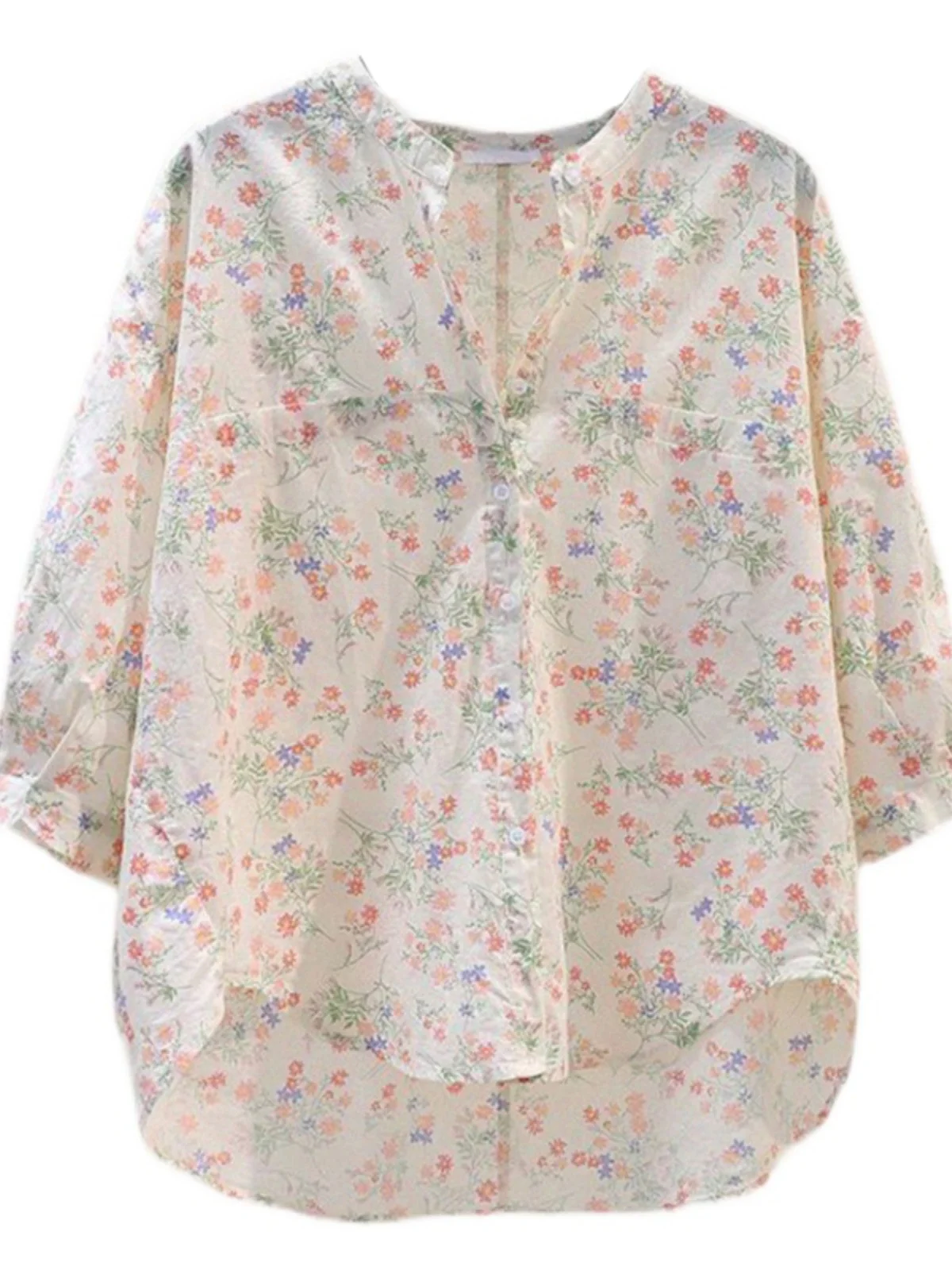 

Повседневный женский топ из чистого хлопка с цветочным принтом, свободный крой, на пуговицах, ор Све, круглый топ, летняя мода для поездок на работу