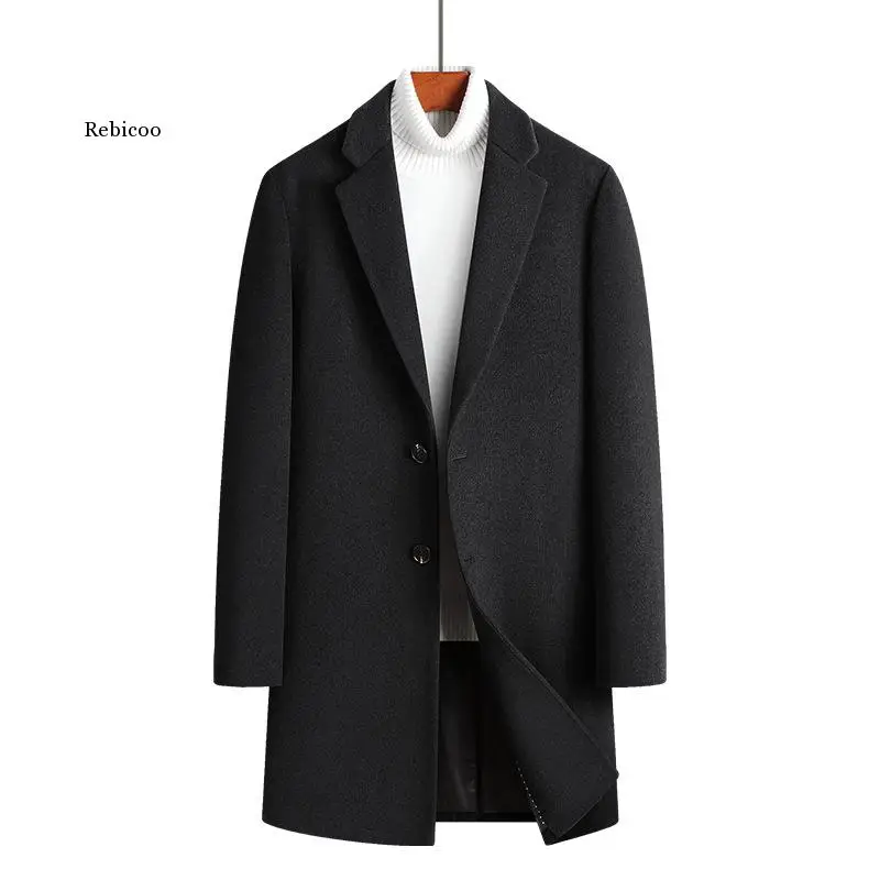 

2021 Warm Wool Long Coat Men Daily Solid Slim Windproof Vintage Trench Homme Oversize Woolen Winter Overcoat