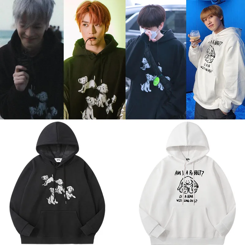 Loose Hoodie Sweatshirt Spring Autumn Winter Comfortable Crew Neck Pullover Cartoon Animation Pattern Cotton Inner 