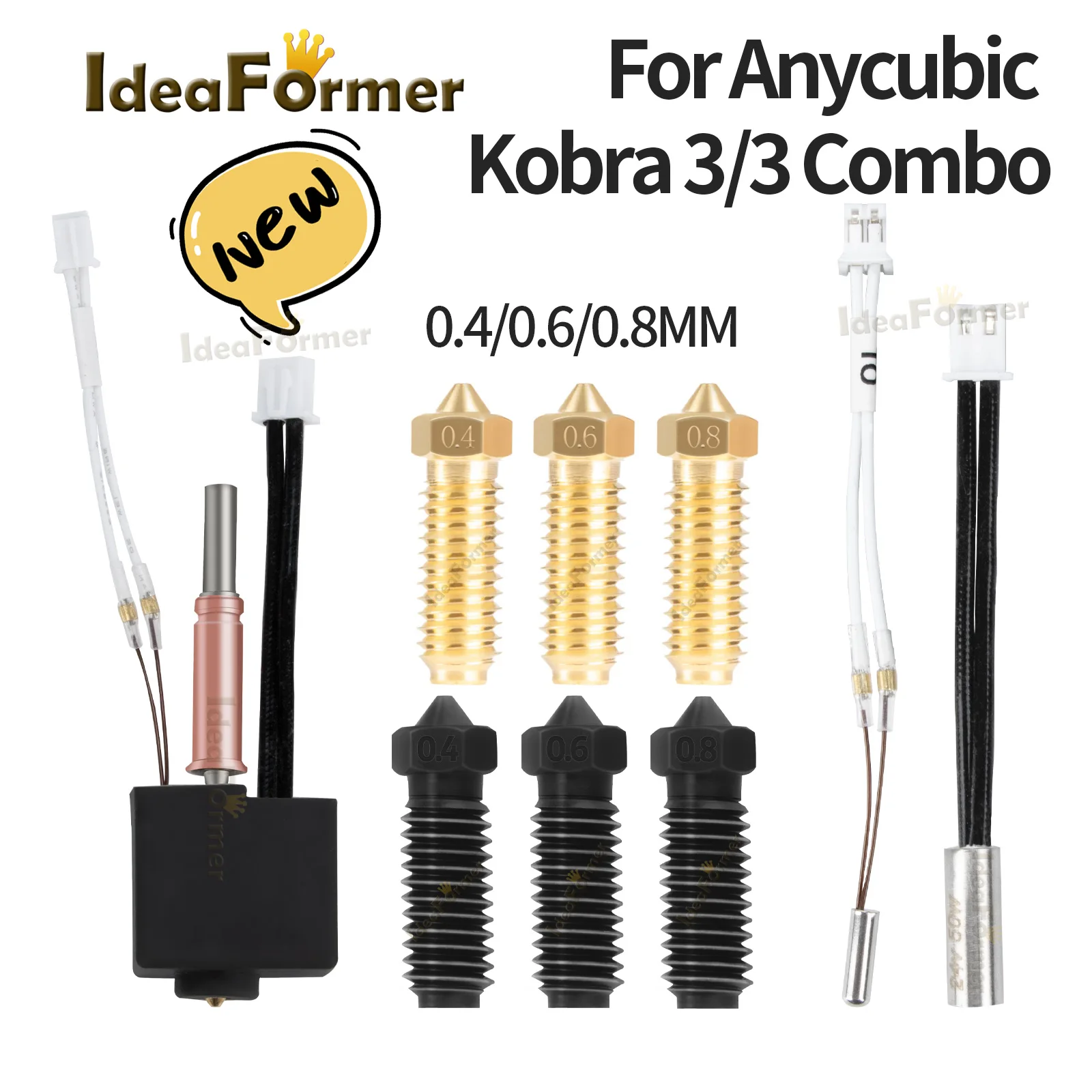 Hotend Kit For Anycubic Kobra 3 NozzleThermistor Heating Tube 24v 50w Hotend Kobra3 Combo 3D Printer Parts Heater Block