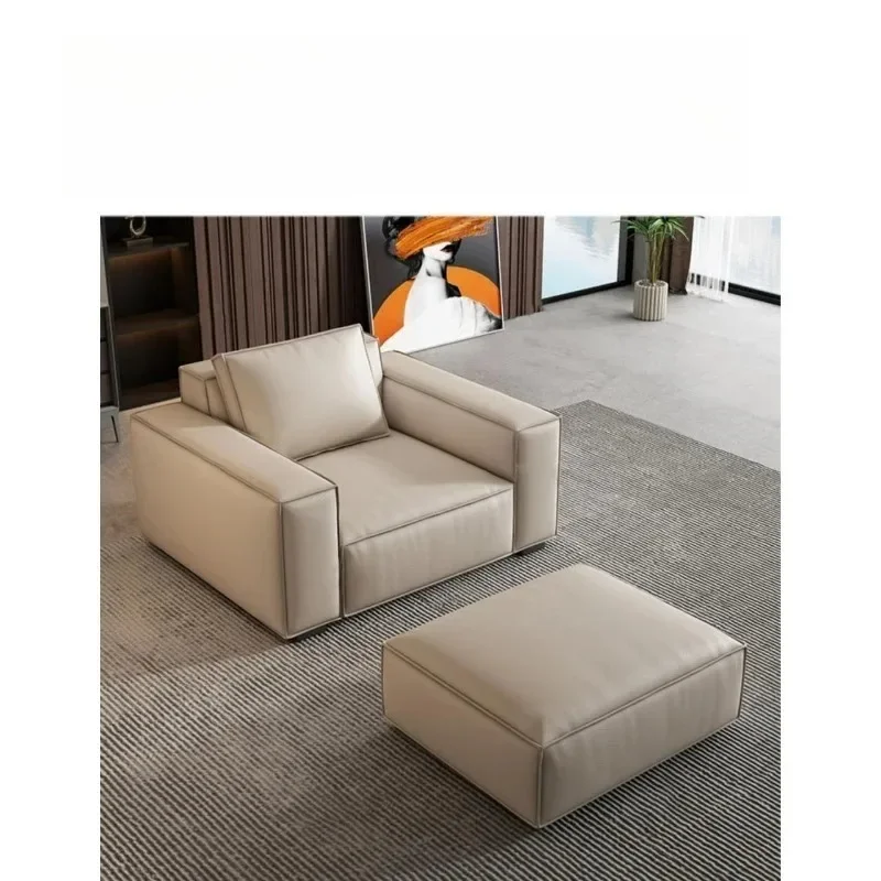 Small apartment leather sofa, modern living room first layer cowhide, Italian minimalist three or four-person straight row