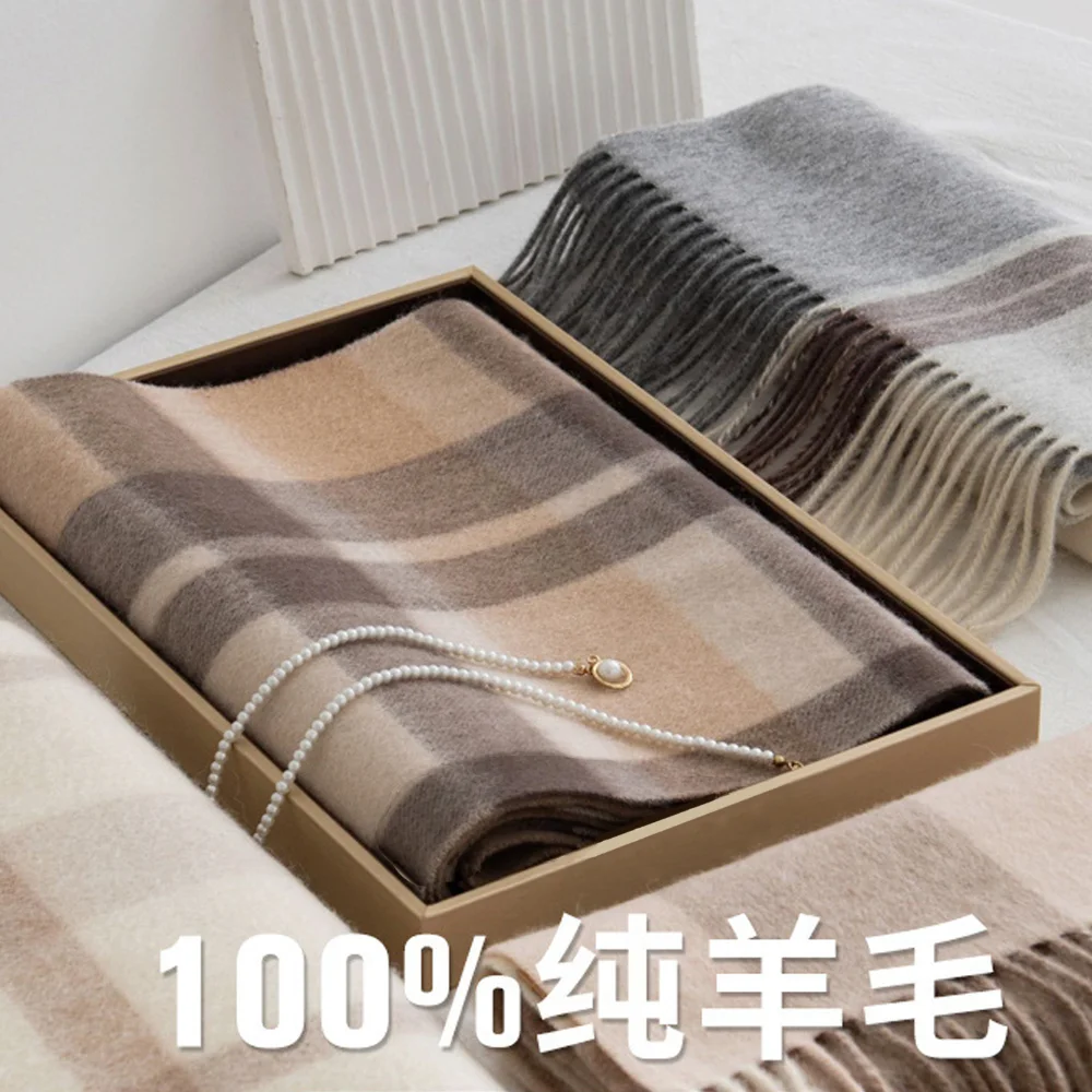 Wool Scarf With High-end Feel, Versatile For Men And Women, Thickened Autumn And Winter New Style, Grid Splicing Warm Scarf