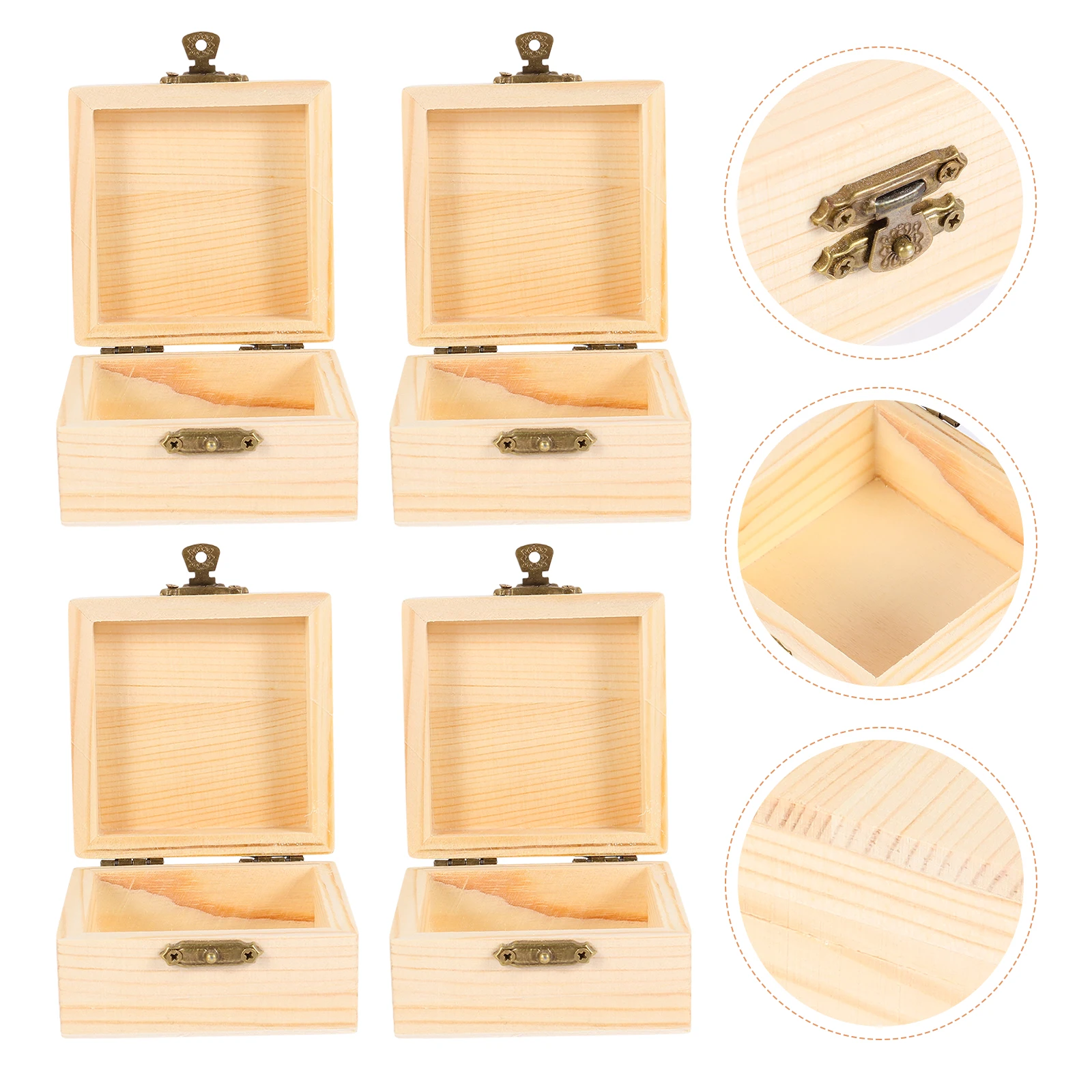 

4Pcs Gift Wooden Box Premium Solid Wood Polished Finish Jewelry Case Portable Storage for Accessories Travel Compact Design Home