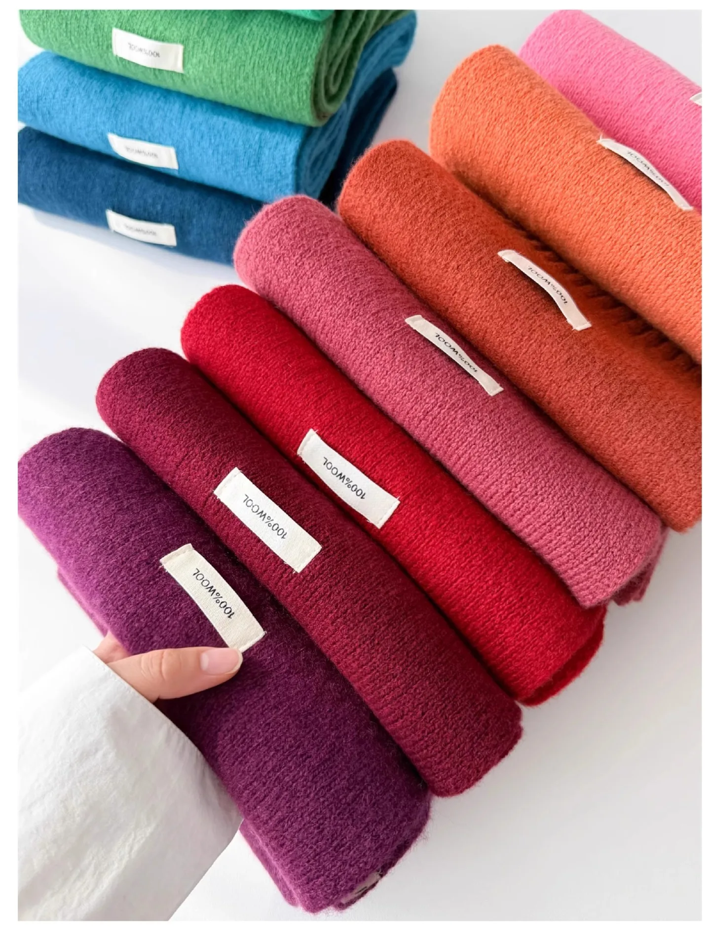 Solid Color 100% Wool Scarf for Women Autumn Winter Long Warm Cashmere Hijab Lady Shawl Wrap Female Bandana Head Scarfs New