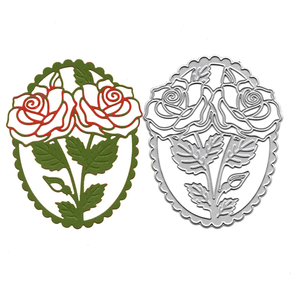 Roses Metal Cutting Dies for Card Making Oval Background Photo Album Mold Stencil DIY Craft Handmade Die Cutter