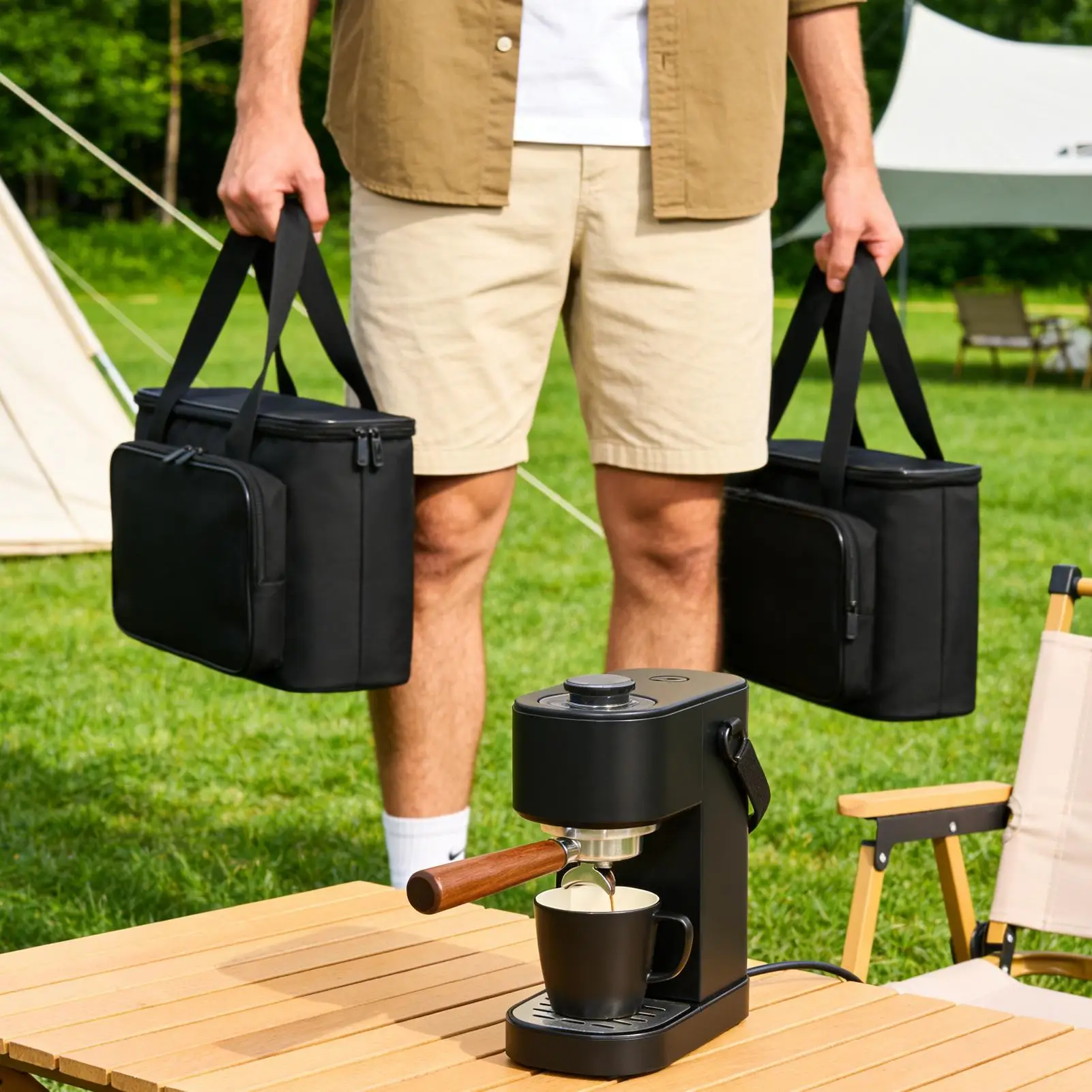 

Coffee Travel Bag Oxford Carrier Tote With Multi-Compartment Single Serve Coffee Brewer Bag For Business Scenarios Outdoor