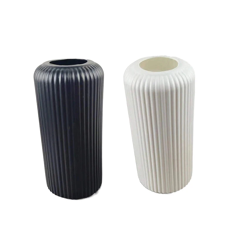 1PC  Plastic Striped Ceramic-Like Plastic Vase For Flowers Decorative Floral Arrangement Display Creative Little Flower Vase