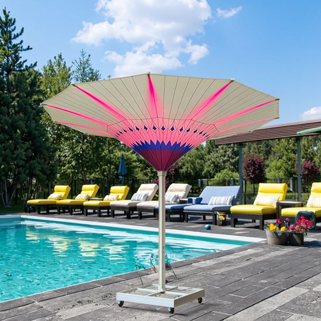 Wholesale Luxury Tulip LED Parasol with Marble Base New Modern Design Waterproof Windproof for Courtyard Hotel Garden Furniture