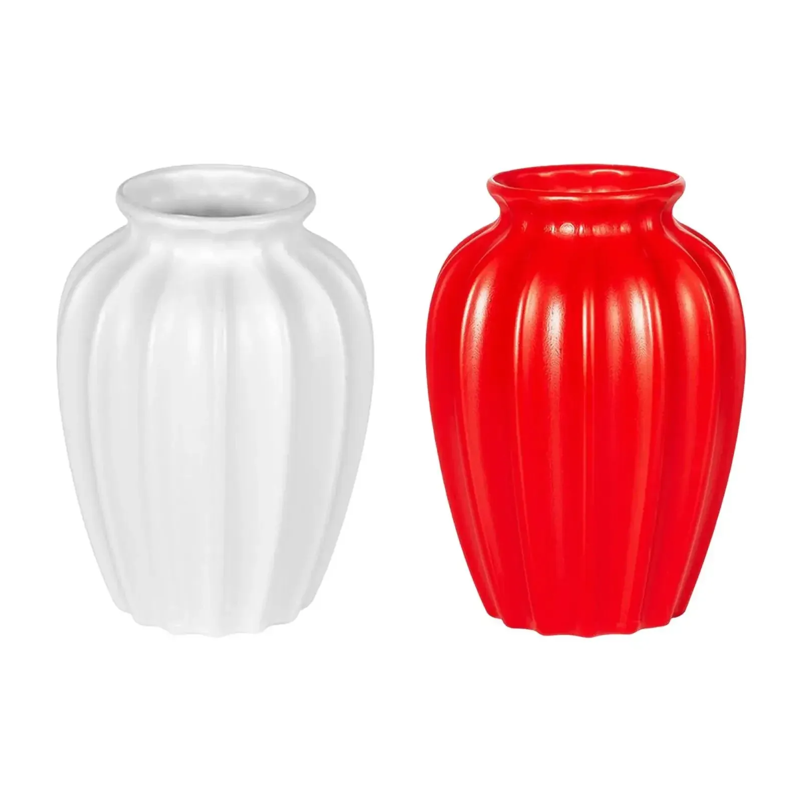 3pcs Modern Large Flower Vase Set Plastic Decorative Vertical Striped Planter for Home Living Room Table Centerpiece Decoration