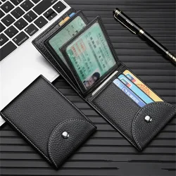 Ultra-Thin Genuine Leather Driver's License Case Men's Small Short Wallets Purses Multi-Slot Credit Bank ID Card Holder Package