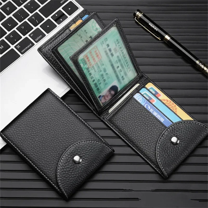 Ultra-Thin Genuine Leather Driver's License Case Men's Small Short Wallets Purses Multi-Slot Credit Bank ID Card Holder Package