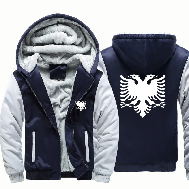 

Autumn Winter Men Coat Jackets Albania Flag Fleece Warm Wool Zipper Hooded Thick Man Hoodies Sweatshirts