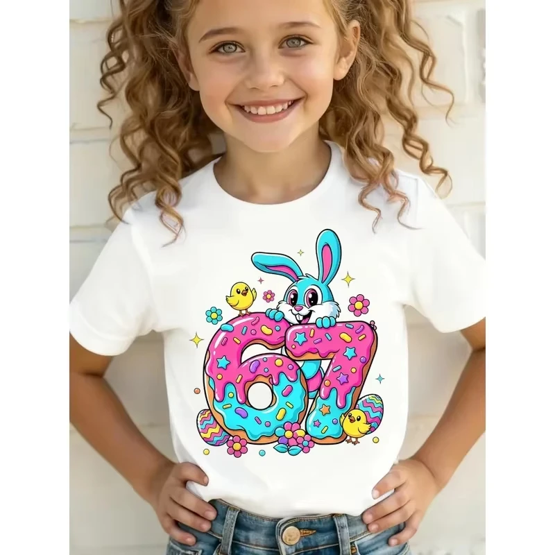 Kids Easter Bunny Donut Number 67 Graphic T-Shirt, Soft Cotton, Cute Wear for Boys & Girlstk0102