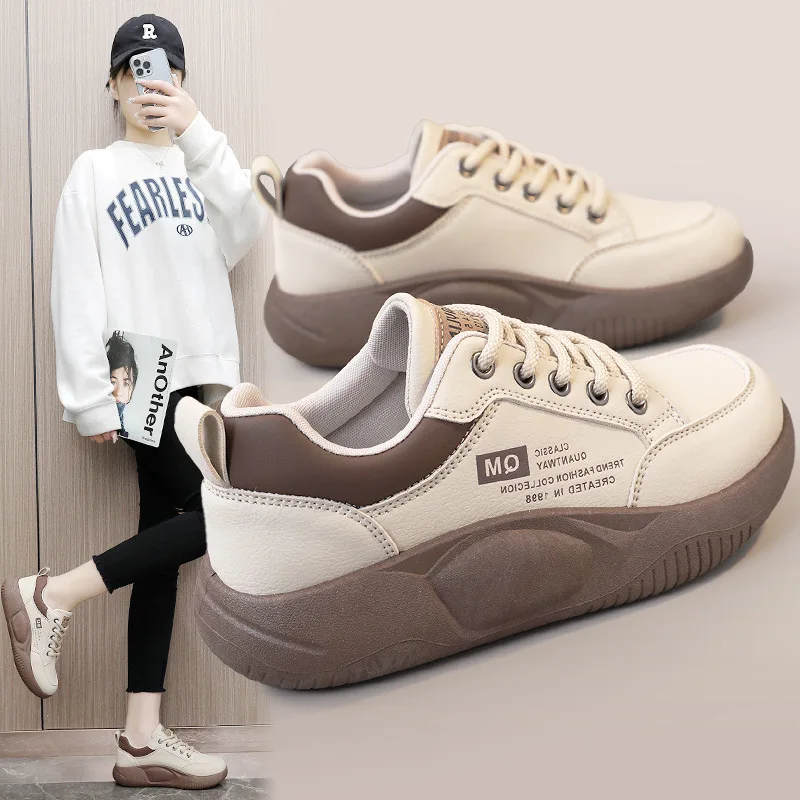 New 2024 Spring Thick Sole Elevated Sports Women's Student Street Casual Board Shoes