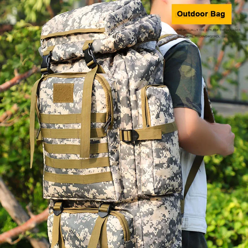 Capacity 80L Backpack Outdoor Camouflage men Large Waterproof Outdoor Military Backpack Travel Backpack for Men Hiking Bag