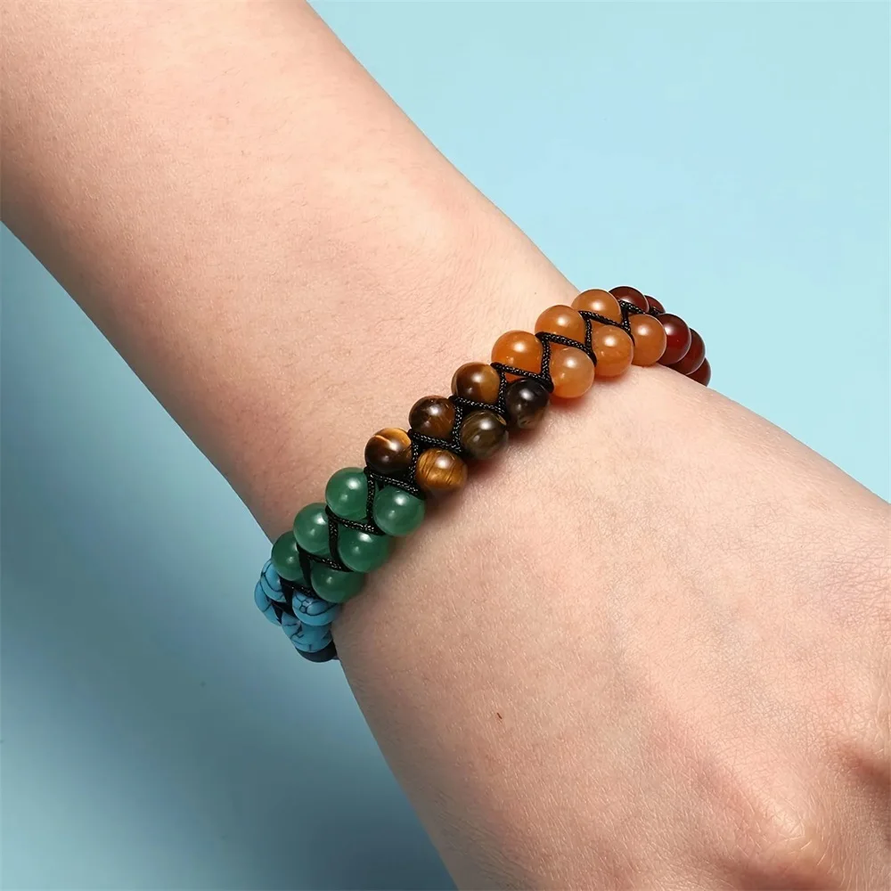 Bohemian Double Layer Hand Woven Crystal Beaded Bracelet Natural Stone Strand Bangle for Women Jewelry Gift