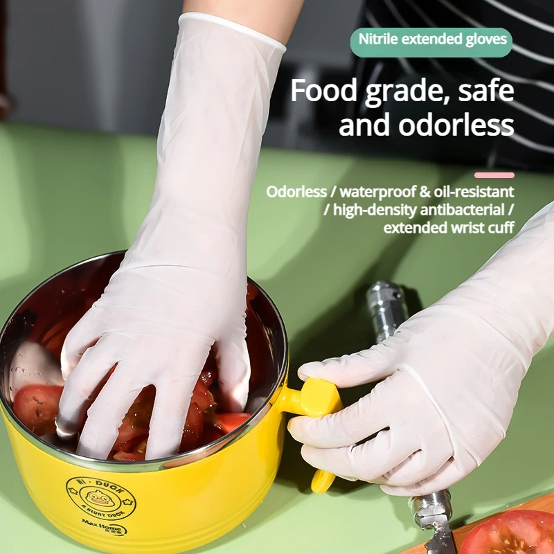 Women's Disposable Nitrile Gloves - Extra Long Thickened Durable for Kitchen Cleaning Housework Autumn Winter