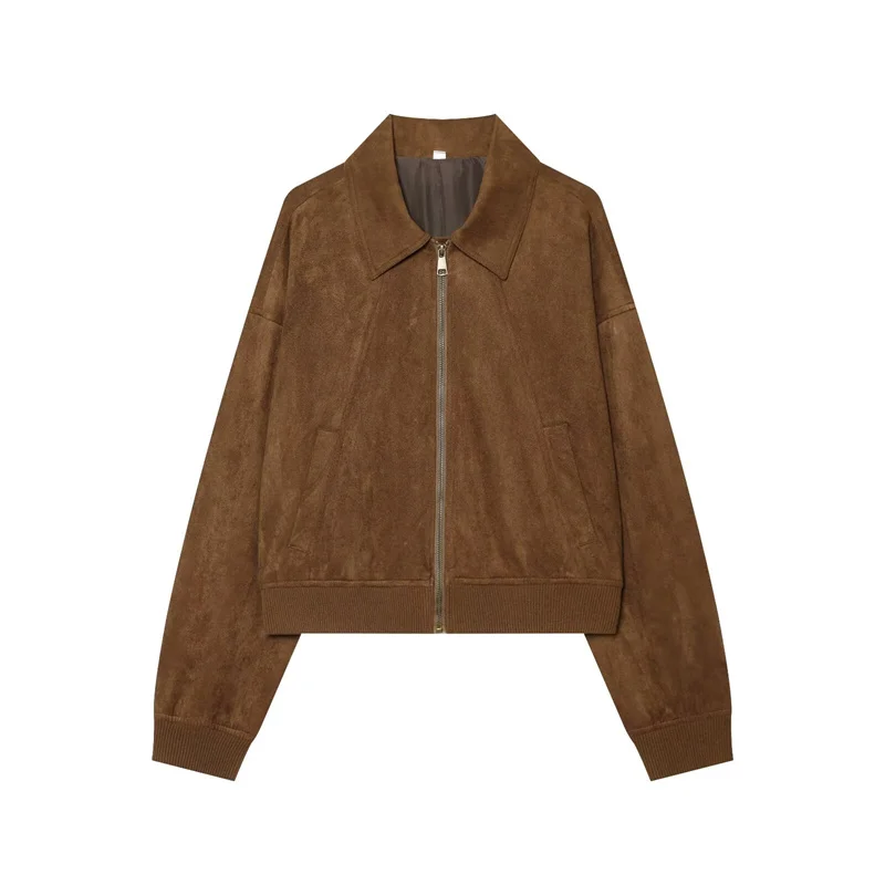 

2026 Summer New Style Women's Jacket Brown Long-Sleeve Simple Loose Jacket Parka Casual Fashion Versatile