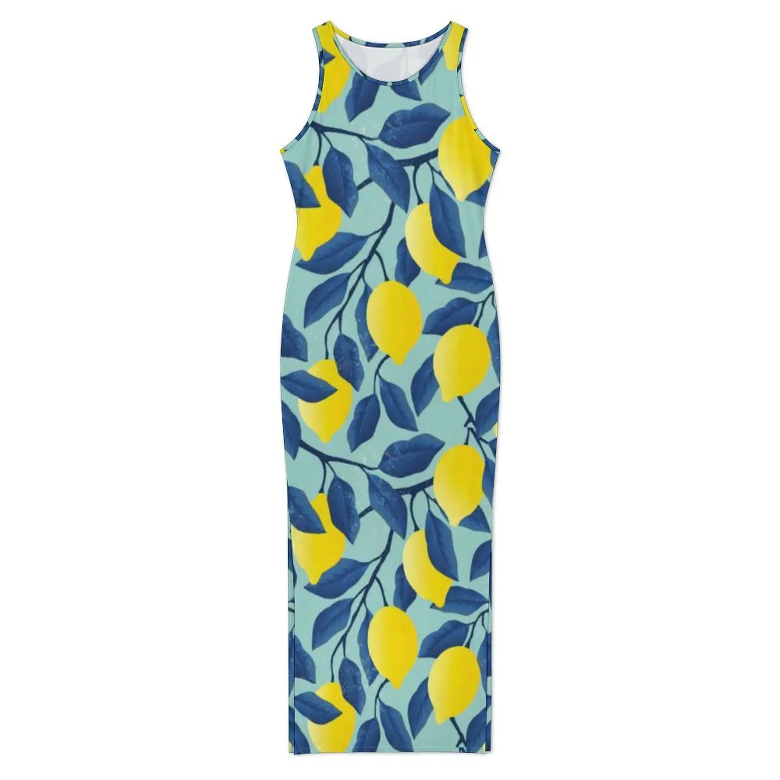 Ladies Bodycon Dress Retro Cute Lemon Maxi Dresses Summer Funny Food Citrus Fruit Sleeveless Aesthetic Custom Dress Large Size