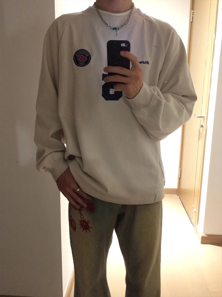 

American Retro Long Sve T-irt Men's Spring Autumn Loose Oversize round Ne Sweatirt Casual Comfortable Faionable