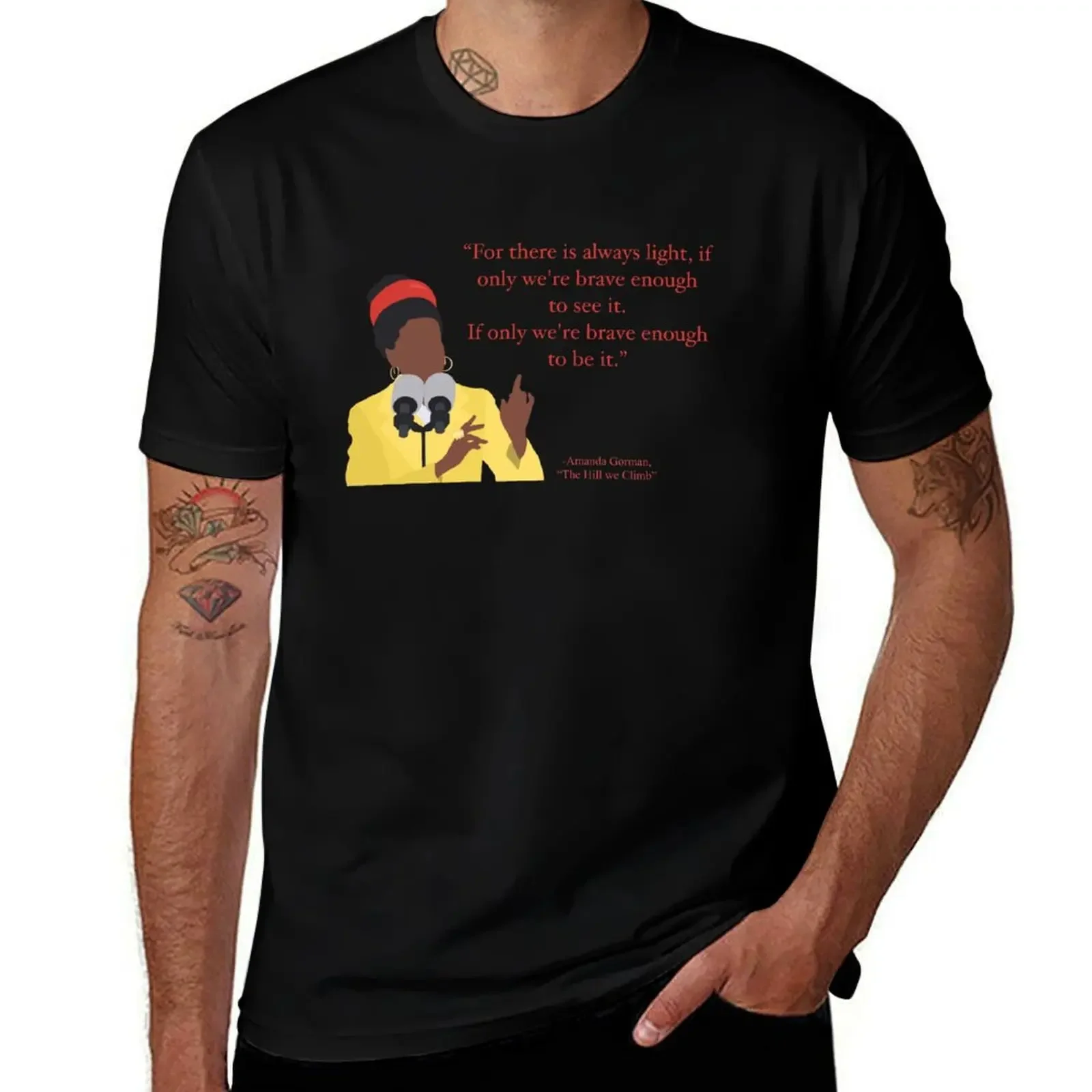 Amanda Gorman “The Hill We Climb” Illustrated Quote Red T-Shirt rapper graphic tees Clothing tee shirts for men