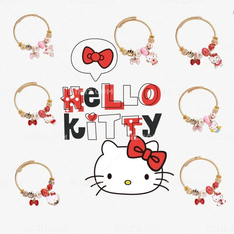 

Hello Kitty Metal Bracelet Sanrio Anime Action Figure Q Figural Cartoon Merchandise Decoration Cute Girl Birthday Christmas Gift