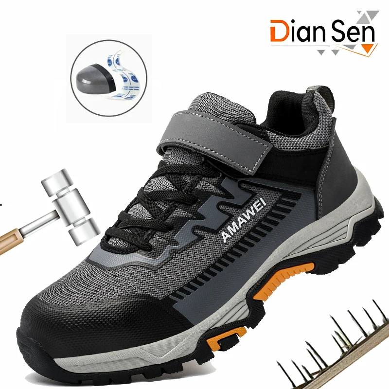 Men's Safety Shoes Steel Toe Anti-Crush Lightweight Comfortable Anti-Slip Wear-Resistant Factory Workshop Protective Work Boots