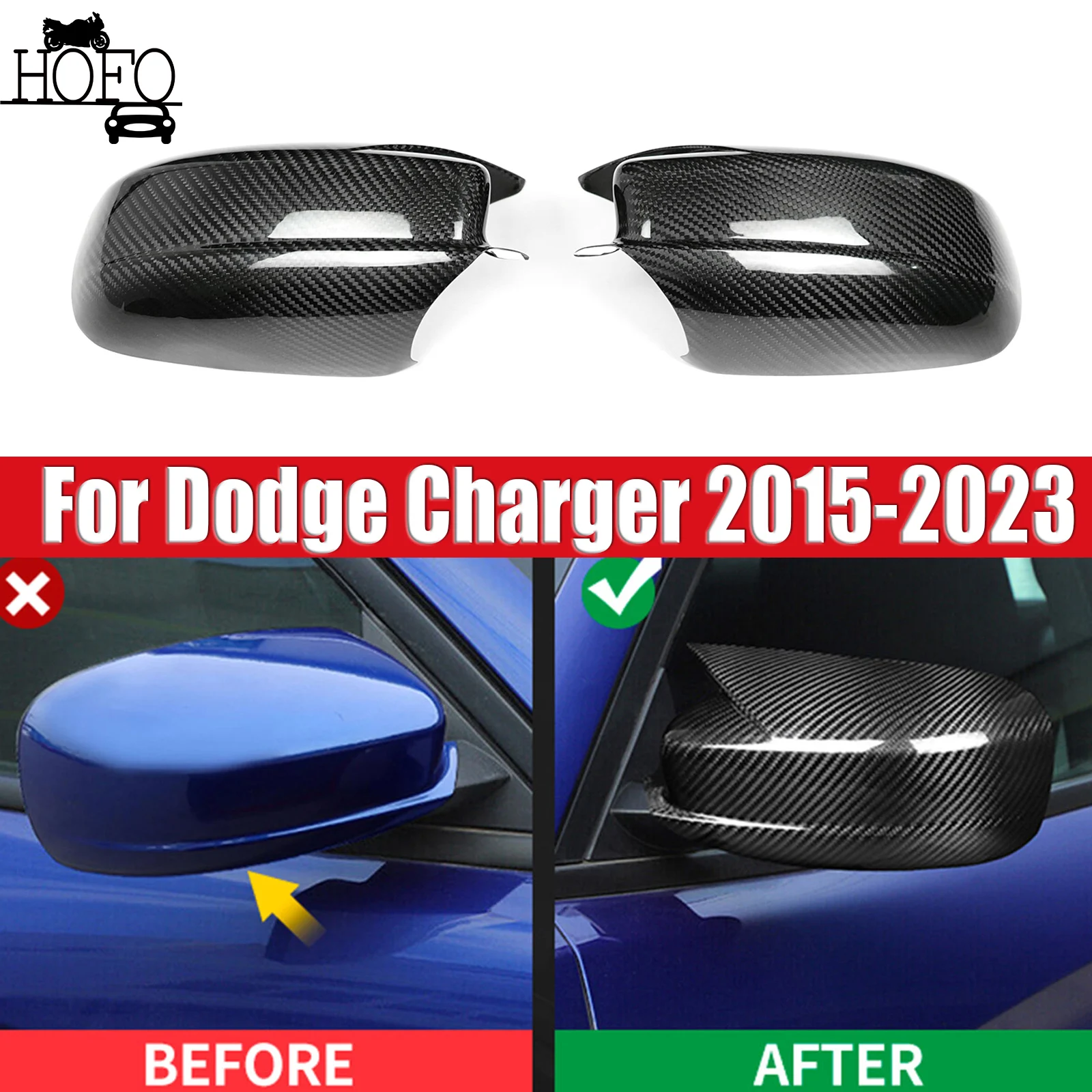 For Dodge Charger 2015-2023 2pcs Side Door Rearview Mirror Cover Shell Trim