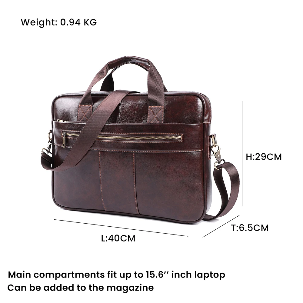 JOGUJOS Genuine Cow Leather Men\'s Briefcase Office Bags for Men 15.6 Inch Laptop Bag Business Travel Messenger Bag Tote Handbag